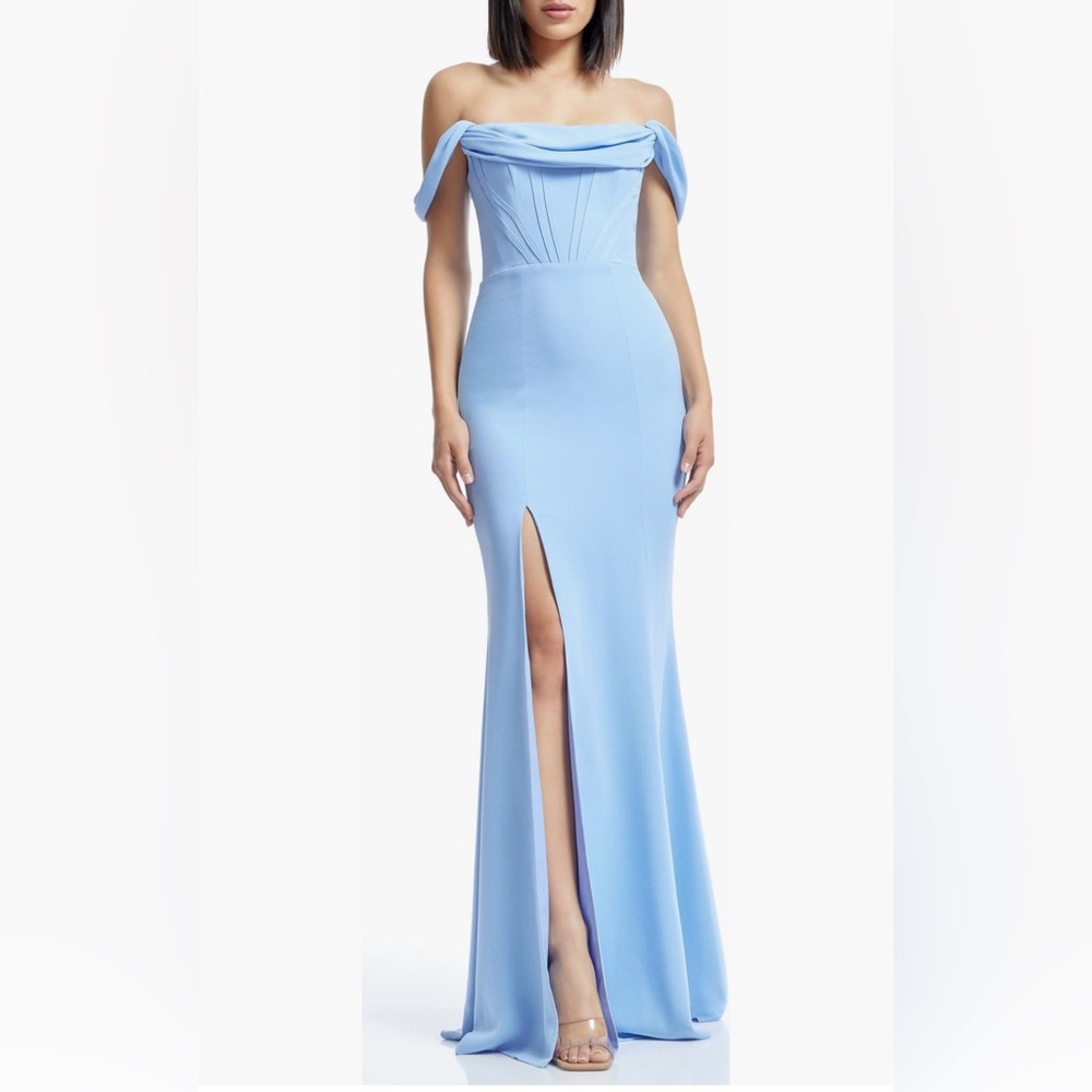 Dress the Population Sky Blue Off The Shoulder Dress Gown